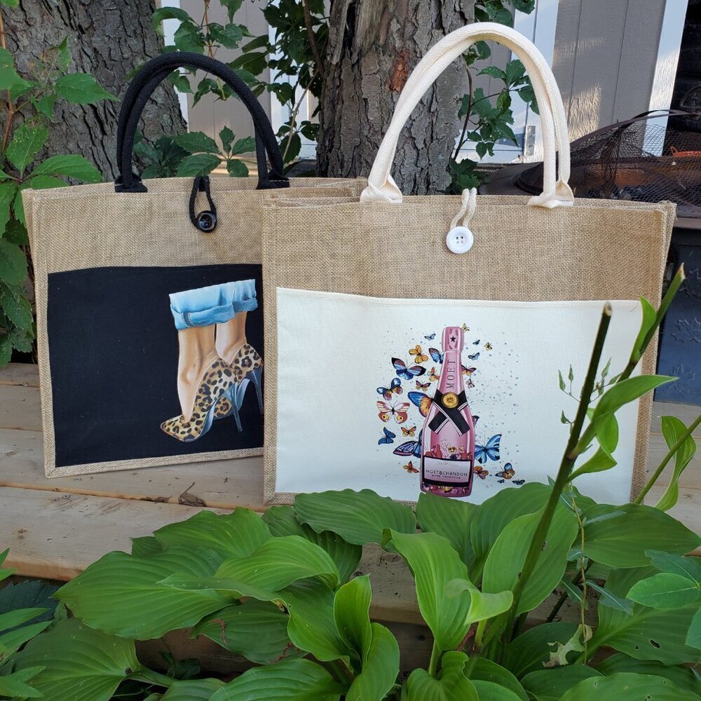 Custom Canvas Tote Bag, Large Size - Skulls Option #5 - Cream Tote - Picture 13 of 14